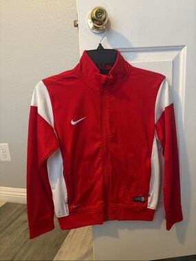 Nike Red and White Full-Zip Athletic Jacket with Stand Collar